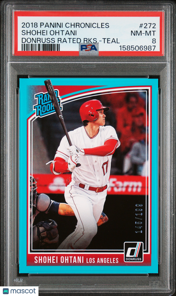 2018 Panini Donruss Rated Rookies Shohei Ohtani #272 Teal /199 PSA 8