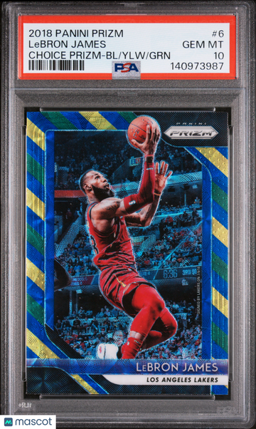 2018 Panini Prizm LeBron James #6 Choice BL Ylw GRN PSA 10