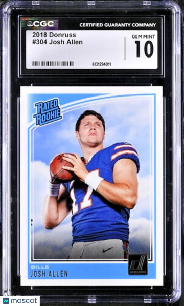 Graded 10 2018 Panini Donruss Josh Allen #304 Base Rookie Auto Buffalo Bills Football Card