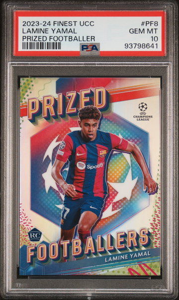 2023-24 TOPPS FINEST UEFA UCC PRIZED FOOTBALLERS LAMINE YAMAL #PF8 RC PSA 10