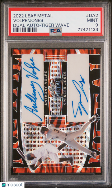 2022 Leaf Metal Dual Autographs Jones Volpe #DA2 Tiger Wave PSA 9