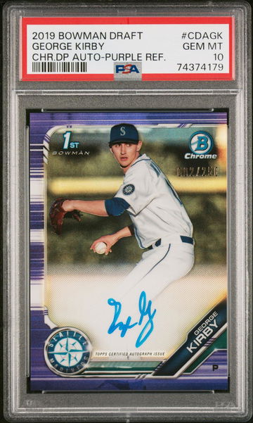 2019 BOWMAN DRAFT AUTO GEORGE KIRBY PURPLE PSA 10
