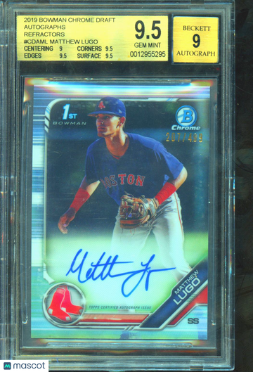 2019 Bowman Chrome Draft Autographs Refractors Matthew Lugo #CDAML BGS 9.5 Auto 9