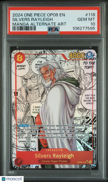 2024 One Piece Op08-Two Legends Silvers Rayleigh Manga Alternate Art PSA 10 #118