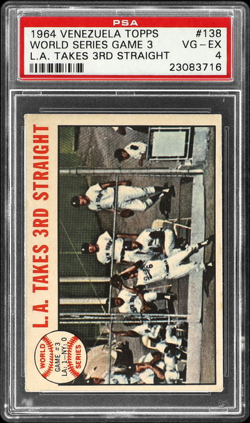 1964 Venezuela Baseball #138 World Series Game 3 L.A. Takes 3RD Straight PSA 4