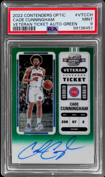2022 Panini Contenders Optic Cade Cunningham Veteran Ticket Autograph Green PSA 9