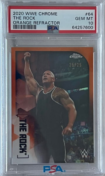 2020 Topps Chrome The Rock Orange Refractor SSP PSA 10