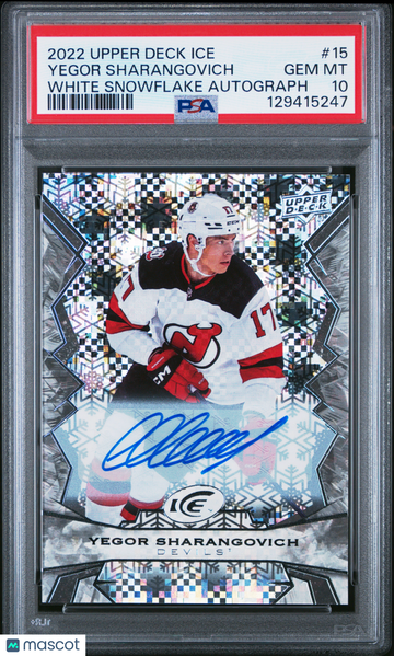 2022 Upper Deck Ice Yegor Sharangovich #15 White Snowflake Autograph PSA 10