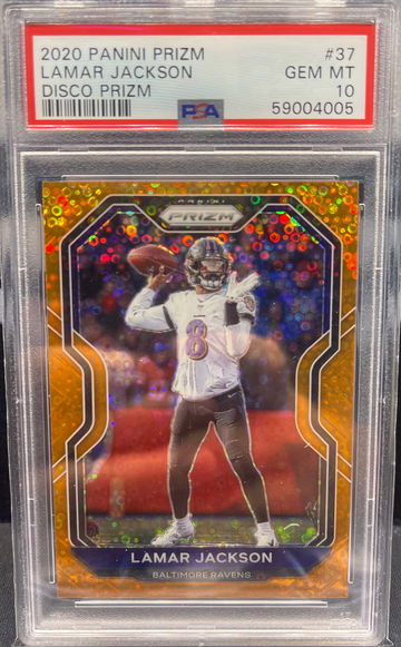 2020 Panini Prizm Lamar Jackson Orange Disco PSA 10