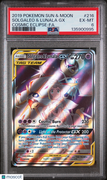2019 Pokemon Sun & Moon Cosmic Eclipse Solgaleo & Lunala GX Cosmic Eclipse-Fa PSA 6 #216