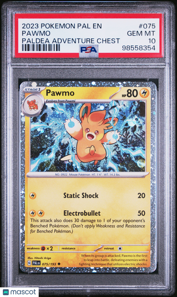 2023 Pokemon Pal EN-Paldea Evolved Pawmo Paldea Adventure Chest PSA 10 #075