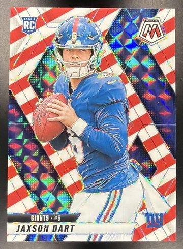 2025 Panini Mosaic Jaxson Dart #362 Rookies Red and White Stripe Prizm RC Giants