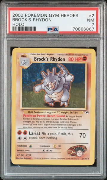 2000 Pokemon Gym Heroes Holo Brock's Rhydon #2 PSA 7