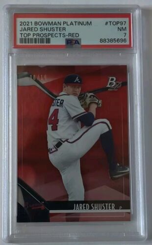 2021 Bowman Platinum Jared Shuster #TOP97 Top Prospects Red 08/10 PSA 7