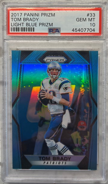 2017 panini Prizm light blue Prizm /199 Tom Brady patriots psa 10