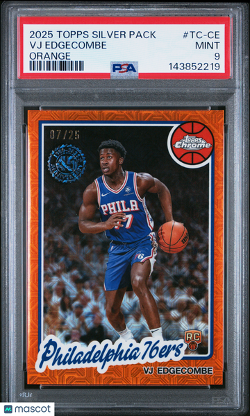 2025 Topps Silver Pack 1980-81 Topps Chrome Basketball VJ Edgecombe #TC-CE Orange PSA 9