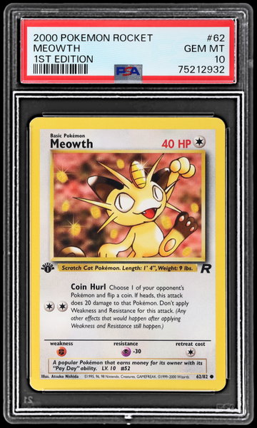 2000 Pokemon Team Rocket Meowth 1st Edition PSA 10