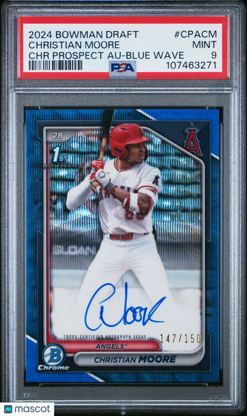 2024 Bowman Draft Chrome Prospect Autographs Christian Moore #CPACM Blue Wave /150 PSA 9