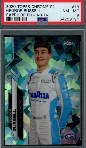 2020 Topps Chrome F1 George Russell Sapphire Aqua 99 RC PSA
