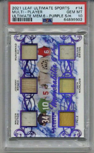 2021 LEAF ULTIMATE MUHAMMAD ALI WALTER PAYTON PELE ERVING JERSEY PSA 10 LOW POP
