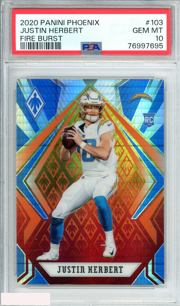 2020 PANINI PHOENIX JUSTIN HERBERT #103 FIRE BURST ROOKIE RC PSA 10 GEM MT