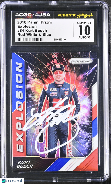 2018 Panini Prizm Kurt Busch #84 Red White & Blue Explosion CGC 10 JSA Auto 10