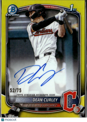 Dean Curley 2024 Bowman Chrome Auto Yellow Refractor /75 Cleveland Guardians