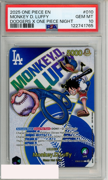 2025 ONE PIECE PROMOS MONKEY D  LUFFY #010 DODGERS X ONE PIECE NIGHT PSA 10