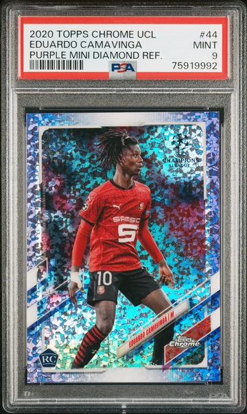2020 TOPPS CHROME UEFA PURPLE MINI DIAMOND EDUARDO CAMAVINGA #44 RC PSA 9