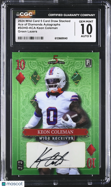 2024 Wild Card 5 Card Draw Stacked Keon Coleman #SDHD-KCA Green Lazers /3 Ace of Diamonds Autographs CGC 10 Auto 9