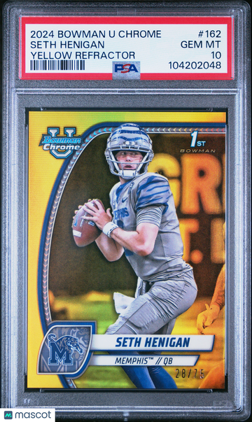 2024 Bowman University Chrome Seth Henigan #162 Yellow Refractor PSA 10