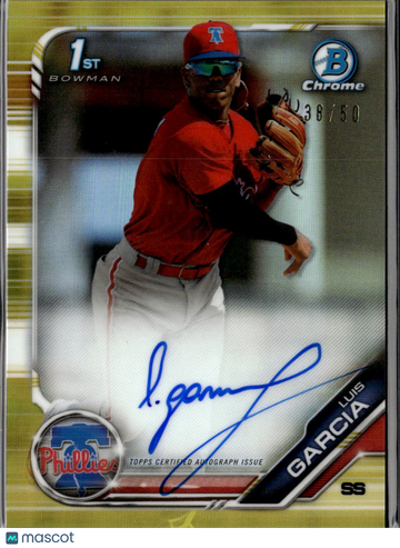 Luis Garcia 2019 Bowman Chrome Auto Gold Refractor /50 Philadelphia Phillies