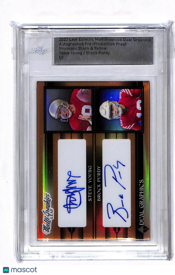 2023 Leaf Eclectic MultiGraphics Dual Graphics Steve Young Brock Purdy Prismatic Black & Yellow /1 Pre-Production Proof