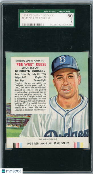 1954 Redman Tobacco Pee Wee Reese #NL-15 SGC 5