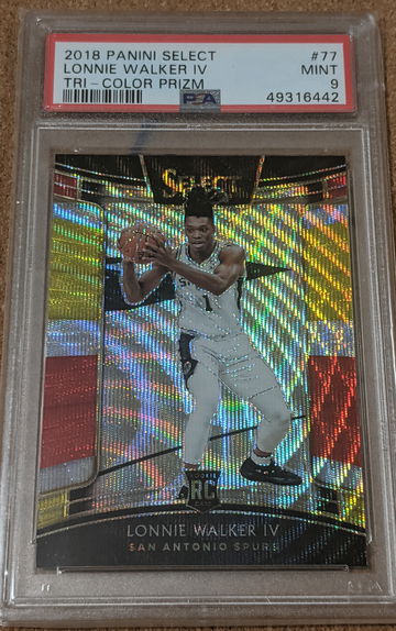 2018-19 SELECT 🏀 LONNIE WALKER IV TRI-COLOR PRIZM ROOKIE SPURS RC SP PSA 9🔥