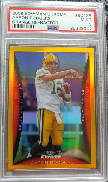 2008 Bowman Chrome Orange Refractor Aaron Rodgers jersey # 12/25 PSA 9