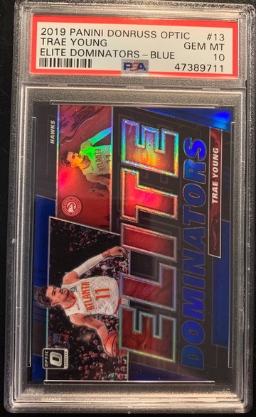 2019 Optic Trae Young Elite Dominators Blue Prizm /49 PSA 10