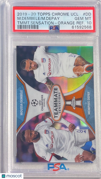2019 Topps Chrome UEFA Champions League Teammate Sensations M. Dembele M. Depay #DD Tmmt. Sensation Orange Refractor PSA