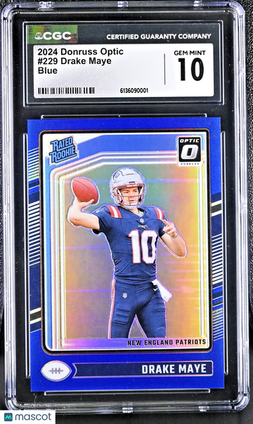 Graded 10 2024 Panini Donruss Optic Blue Prizm Drake Maye RC Auto #229 Patriots Football Card
