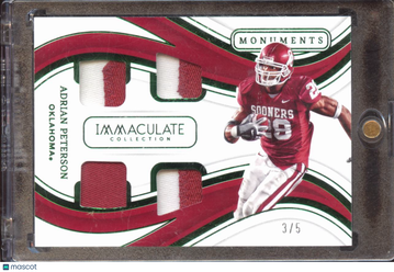 2023 Panini Immaculate Collection Collegiate Monuments Adrian Peterson #IM-AP /5 Quad Patch Game-worn/used material