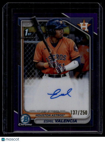 2024 Bowman Esmil Valencia #CPA-EVI Chrome Prospect Autographs Refractors SN AU