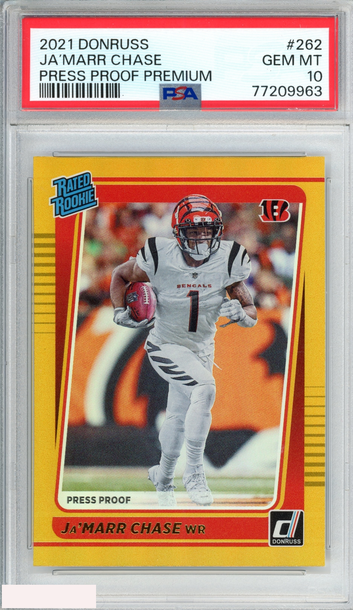 2021 PANINI DONRUSS JA?MARR CHASE #262 PRESS PROOF PREMIUM ROOKIE RC PSA 10