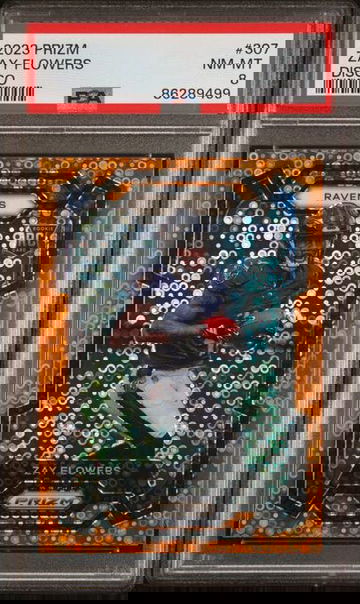 2023 Panini Prizm Zay Flowers RC Rookie Orange Disco 307 Baltimore Ravens PSA 8