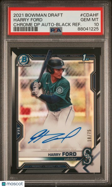 2021 Bowman Draft Chrome Draft Pick Autographs Harry Ford #CDAHF DP Black Refractor /75 PSA 10