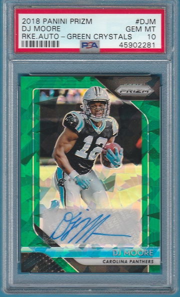 PSA 10 DJ Moore 2018 Panini Prizm #RA-DJM Rookie Auto Green Crystals /75 RC Carolina Panthers D.J.
