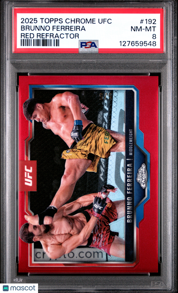 2025 Topps Chrome UFC Brunno Ferreira #192 Red Refractor /5 PSA 8