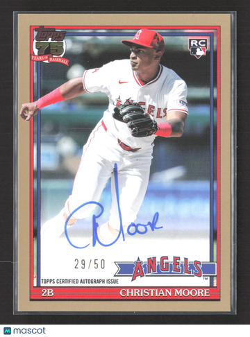 2026 Topps 1991 Topps Baseball Autograph Card Christian Moore #91BA-CMO Gold RC 29/50 Auto