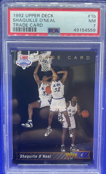 1992 Upper Deck Trade Card Shaquille O’Neal Rookie Card 1b PSA 7 NM Magic HOF