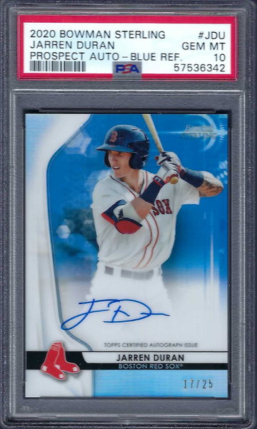 2020 Bowman Sterling Blue Refractor Auto Jarren Duran 17/25 PSA 10