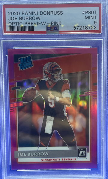 2020 Panini Donruss Optic Preview Joe Burrow Prizm Pink Holo RC PSA 9 Mint SP